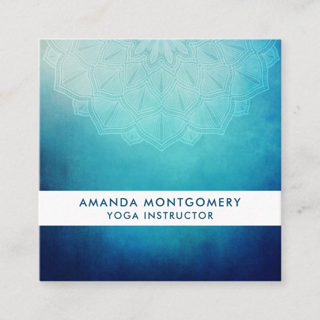 Pretty Blue Mandala Abstract Square Business Card (Front)