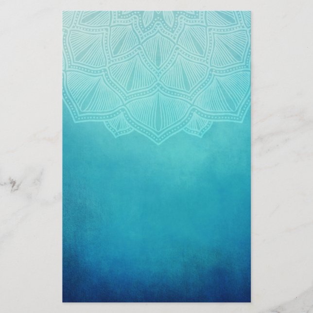 Pretty Blue Mandala Abstract Stationery (Front)