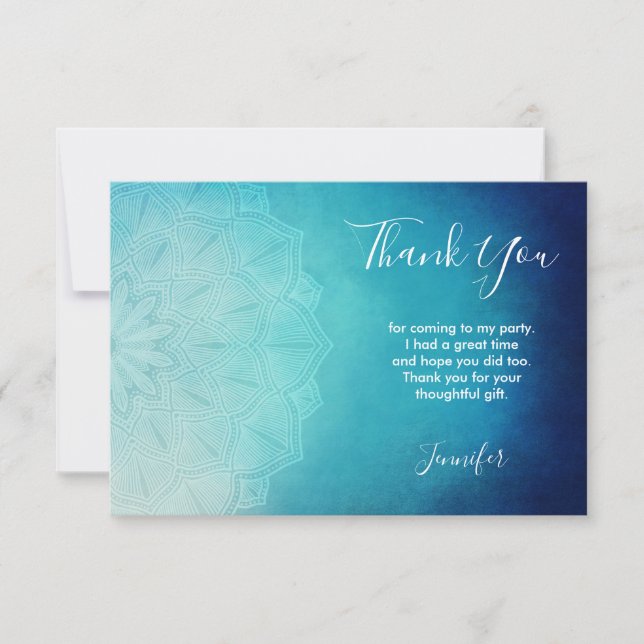 Pretty Blue Mandala Abstract Thank You Card (Front)