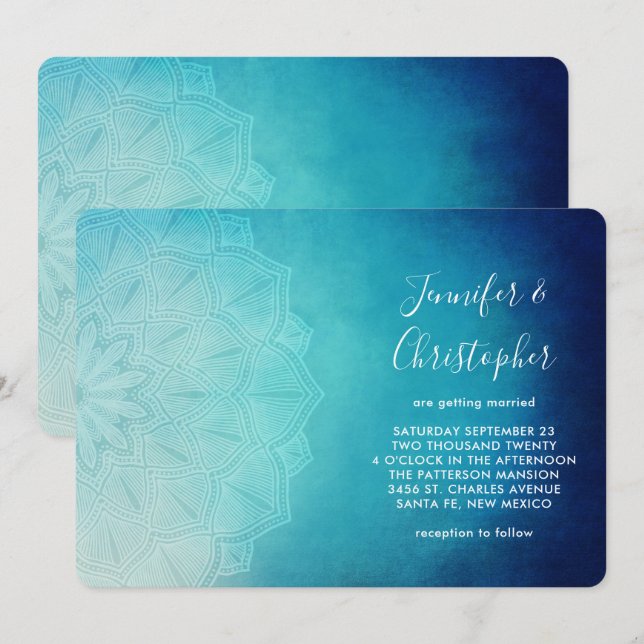 Pretty Blue Mandala Abstract Wedding Invitation (Front/Back)