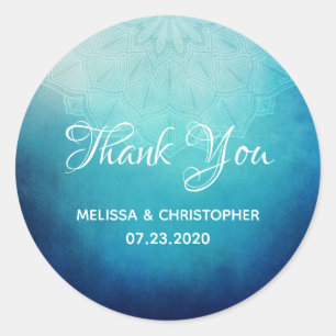 Pretty Blue Mandala Abstract Wedding Thank You Classic Round Sticker