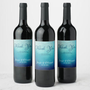 Pretty Blue Mandala Abstract Wedding Wine Label