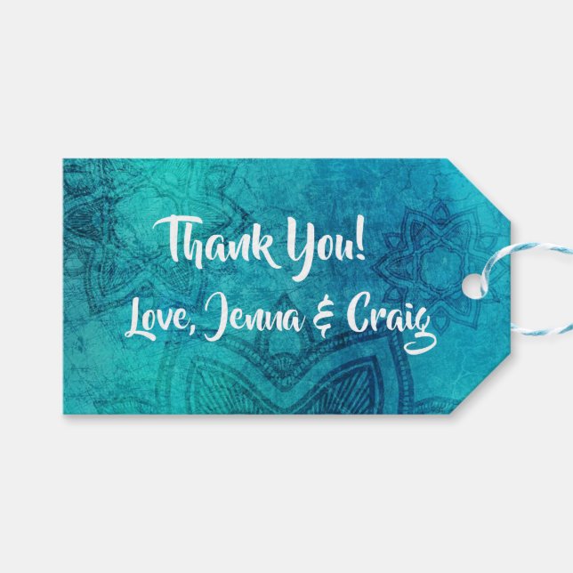 Pretty Blue Mandala Thank You Gift Tag (Front (Horizontal))