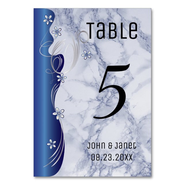 Pretty Blue Marble Design - Table Number (Front)