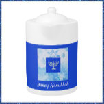 Pretty Blue Menorah Hanukkah<br><div class="desc">Lovely menorah graphic with "HAPPY HANUKKAH" in script lettering. Pretty in any kitchen or dining room!</div>