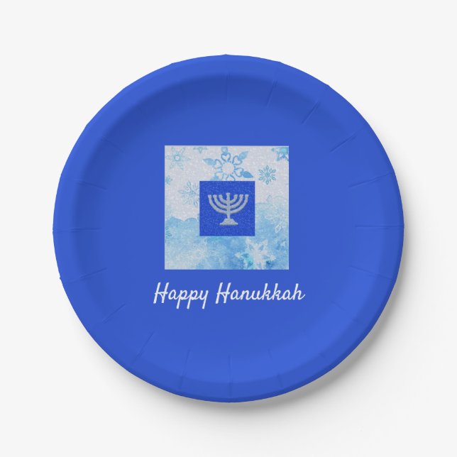 Pretty Blue Menorah Hanukkah Paper Plate (Front)