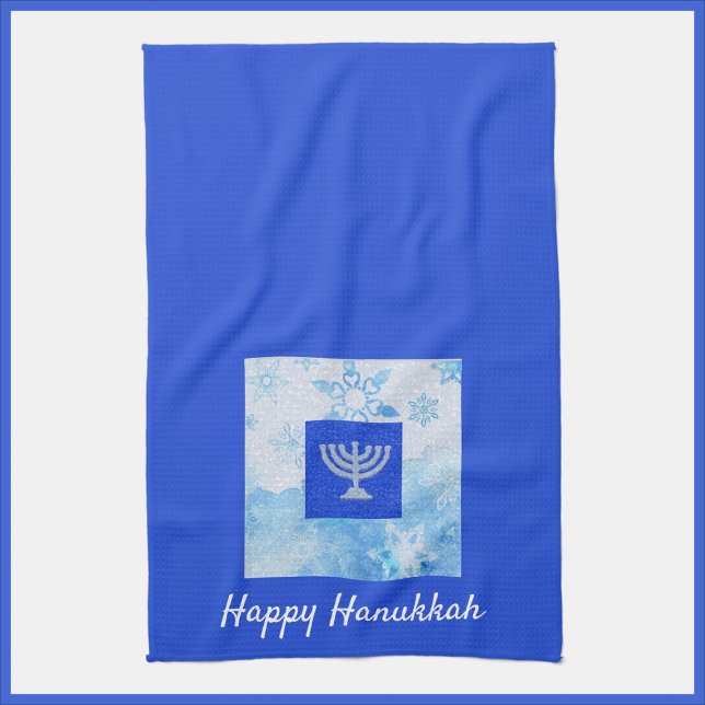 Pretty Blue Menorah Hanukkah Tea Towel (Creator Uploaded)