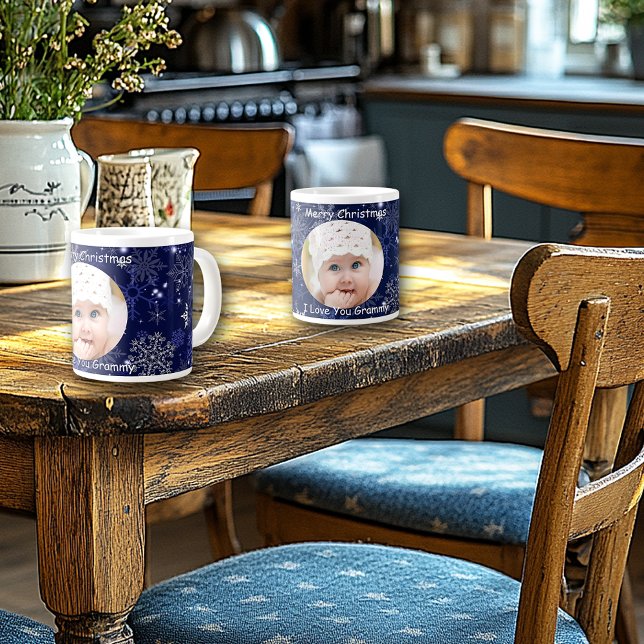 Pretty Blue, Merry Christmas, Snowflakes, Photo Large Coffee Mug (Creator Uploaded)