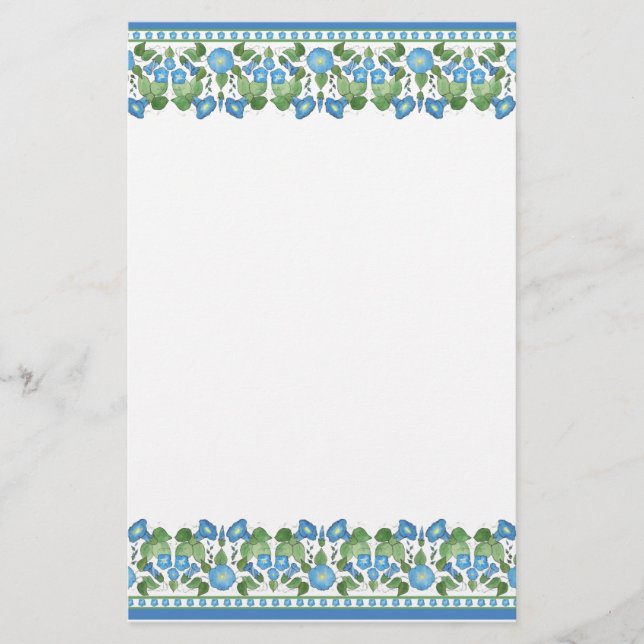 Pretty Blue Morning Glory Border Writing Paper (Front)