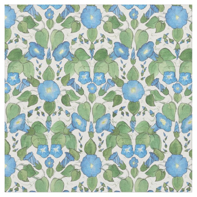 Pretty Blue Morning Glory Floral Fabric (Close Up)