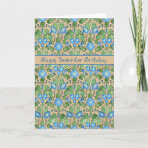 Pretty Blue Morning Glory September Birthday Card