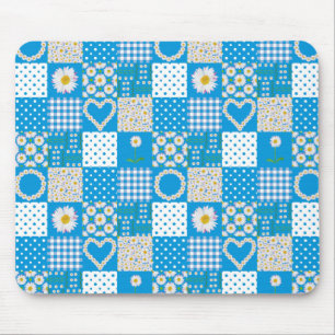 Pretty Blue Mousepad: Daisychains, Faux Patchwork Mouse Mat