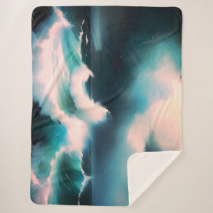 Pretty Blue Ocean waves painting Sherpa Blanket