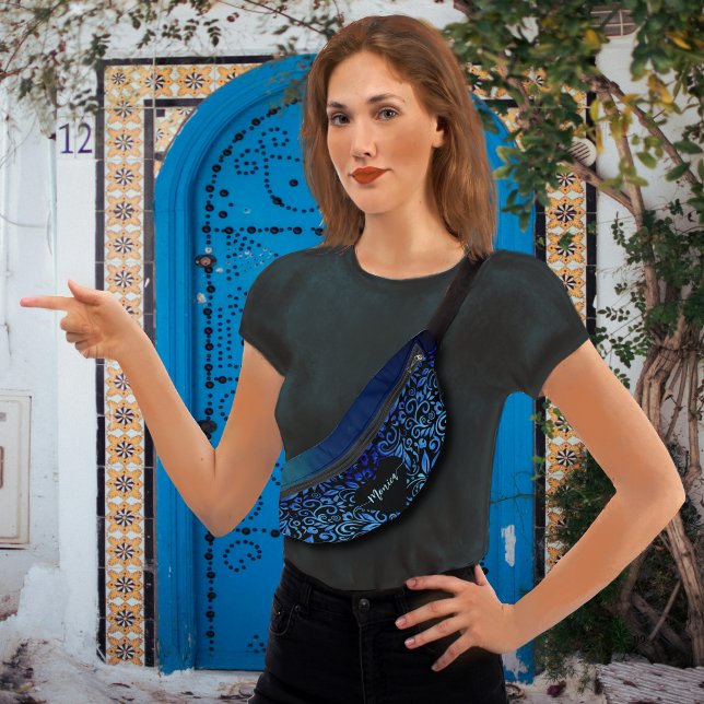 Pretty Blue Ombre Floral Pattern Name Bum Bags (Pretty Blue Ombre Floral Pattern Name Fanny Pack)