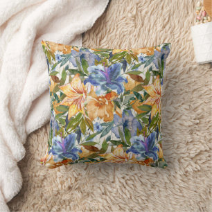 Pretty Blue Orange Tiger Lilies Flowers  Cushion