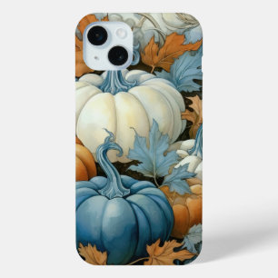 PRETTY BLUE ORANGE WHITE FALL AUTUMN PUMPKINS iPhone 15 MINI CASE