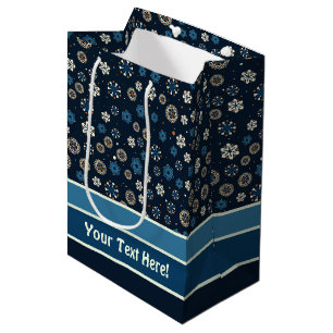 Pretty Blue Orange White Scandinavian Snowflakes Medium Gift Bag