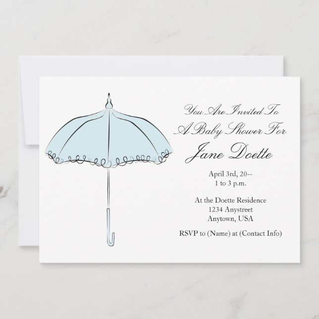 Pretty Blue Parasol Shower Invitation (Front)