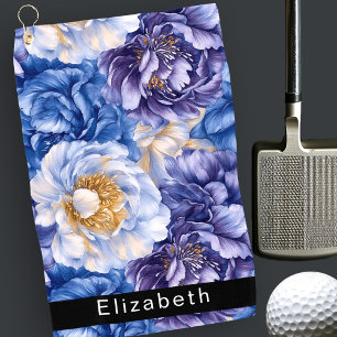 Pretty Blue Peony Personalized Golf Towel