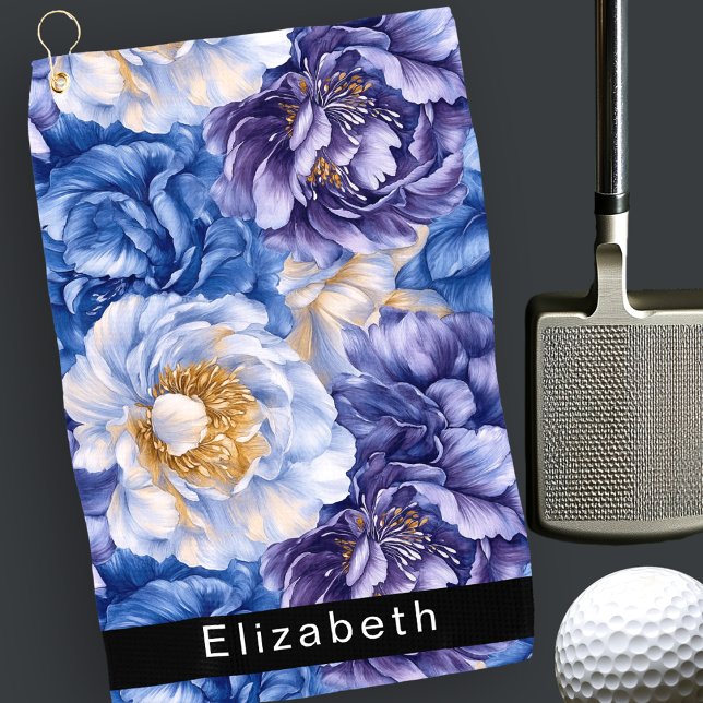 Pretty Blue Peony Personalized Golf Towel (Creator Uploaded)