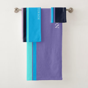 Pretty Blue & Periwinkle Line Style Personalised Bath Towel Set