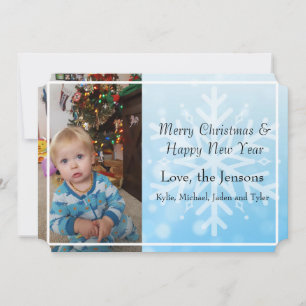 Pretty Blue Personalise Snowflake Photo Christmas Invitation