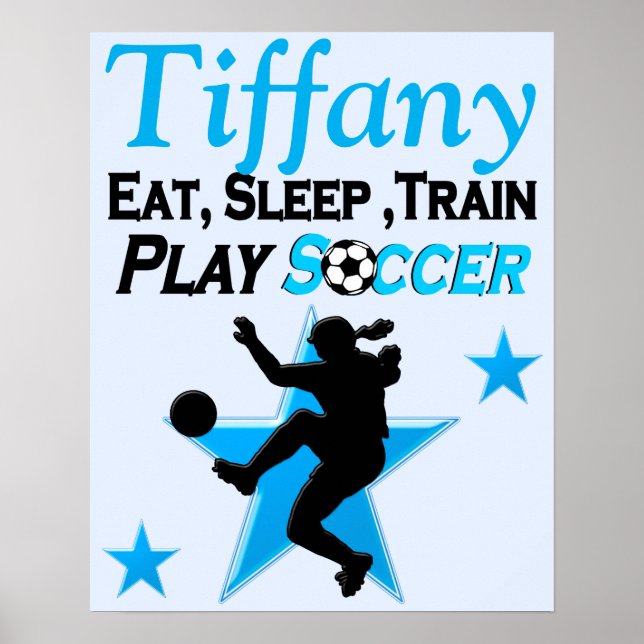 PRETTY BLUE PERSONALIZED SOCCER PLAYER POSTER (Front)