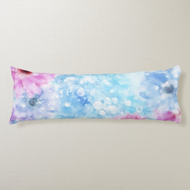 Pretty Blue & Pink Abstract Floral Body Cushion (Front)