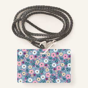 Pretty Blue Pink flowers Botanical ID Badge