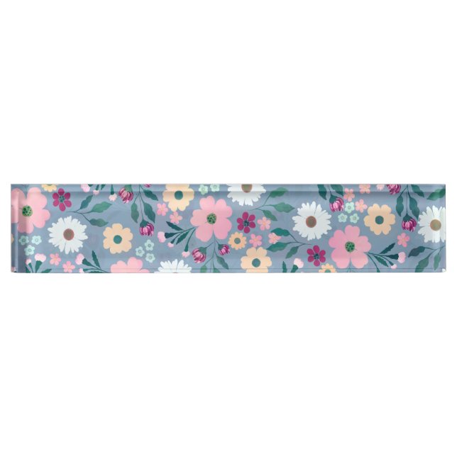 Pretty Blue Pink flowers Botanical Nameplate (Front)