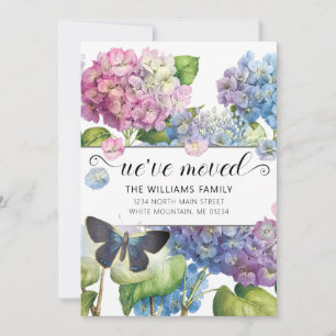 Pretty Blue Pink Hydrangea Floral Butterfly Moving Announcement