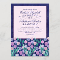 Pretty Blue Pink Tulips Floral Watercolor Wedding