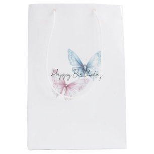 Pretty Blue Pink White Butterflies Birthday Medium Gift Bag