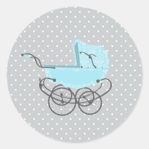 Pretty Blue Pram Baby Shower Sticker
