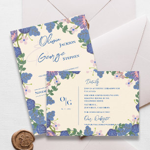 Pretty Blue Purple Floral Wedding Details Info Enclosure Card