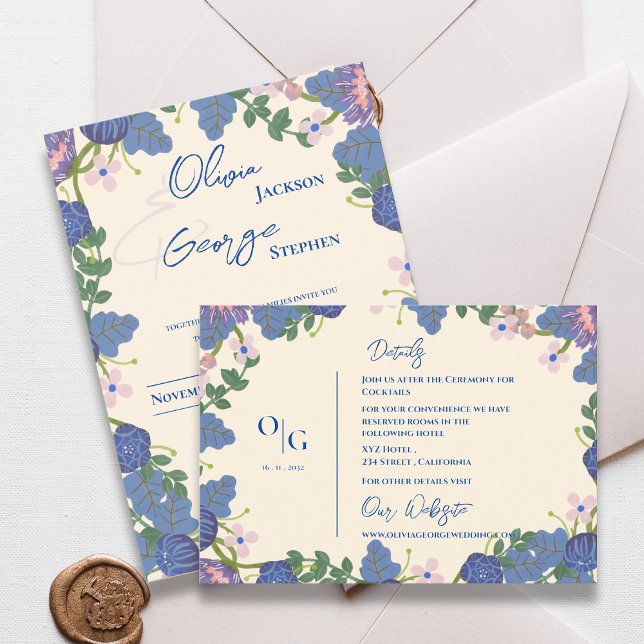 Pretty Blue Purple Floral Wedding Details Info Enclosure Card (Pretty Blue Purple Floral Wedding Details Info Enclosure Card)