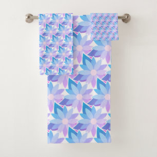 Pretty Blue Purple Flower Bath Towel Set