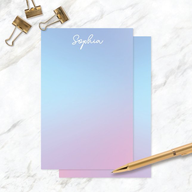 Pretty Blue Purple Ombré Personalised w/Name Stationery (Creator Uploaded)