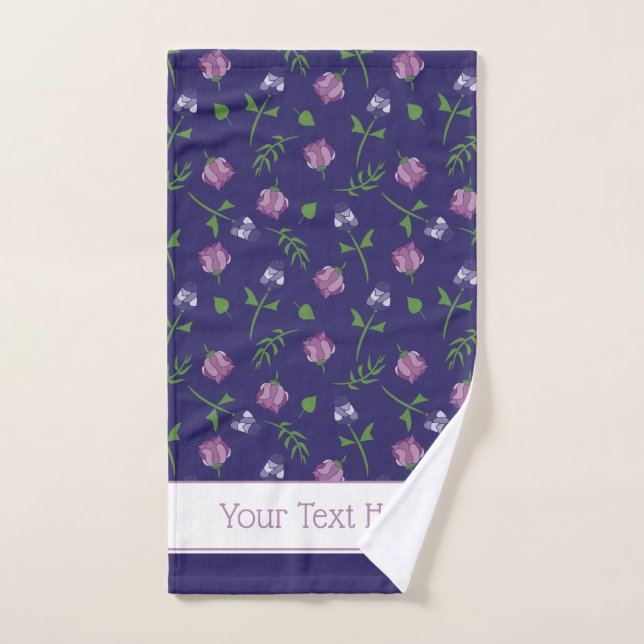 Pretty Blue Purple Pink Roses Rosebud Floral Print Bath Towel Set (Hand Towel)