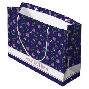 Pretty Blue Purple Pink Roses Rosebud Floral Print Large Gift Bag