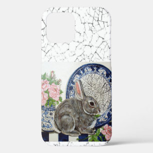 Pretty Blue Rabbit Floral Dedham Delft Animal Cas iPhone 12 Case