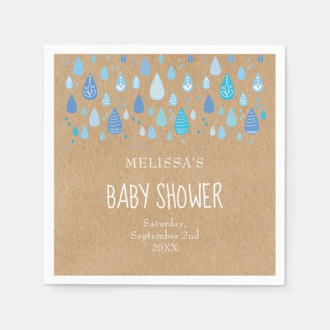 Pretty Blue Raindrops Baby Shower / Sprinkle Boho Napkin (Front)