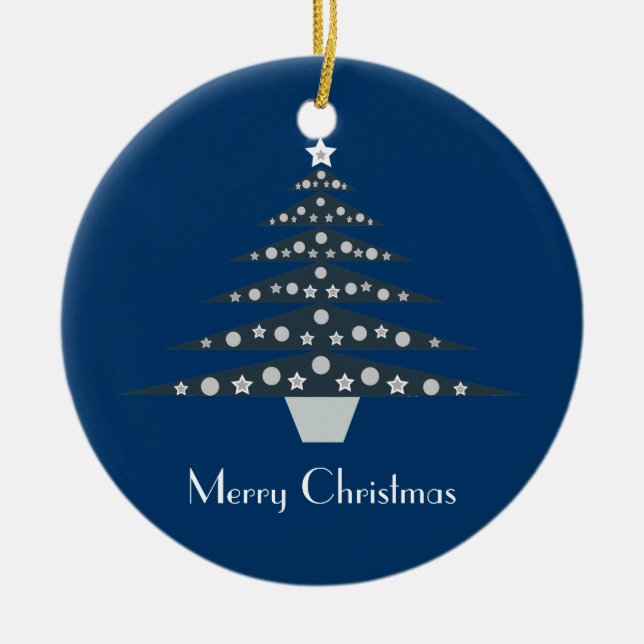 Pretty Blue Retro Christmas Tree Ornament (Front)