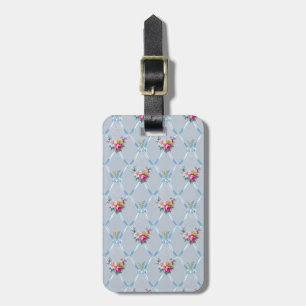 Pretty Blue Ribbons Rose Floral Vintage Wallpaper Luggage Tag