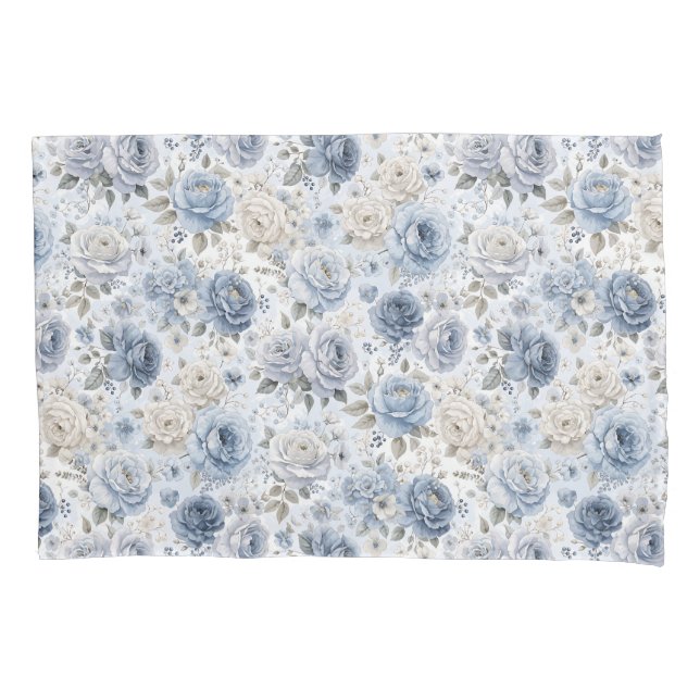 Pretty Blue Rose Floral Watercolor  Pillowcase (Front)