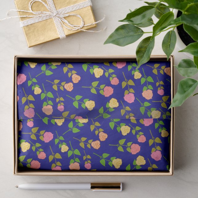 Pretty Blue Rose Pattern Tissue Paper (Gift)