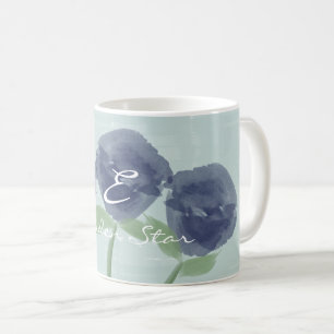 Pretty Blue Roses Garden Star Monogrammed Mug