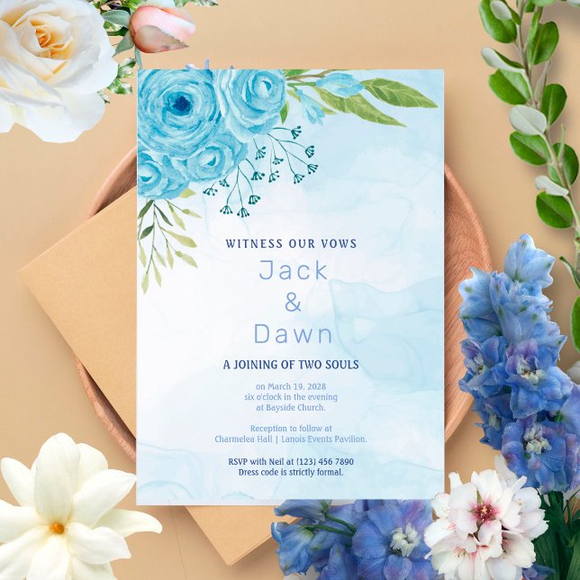 Pretty Blue Roses Wedding Invitation (Creator Uploaded)
