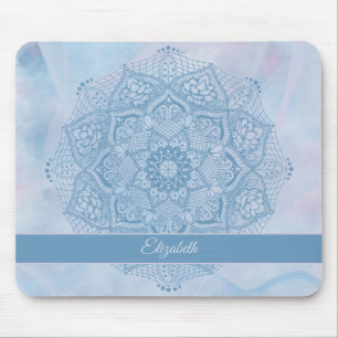 Pretty Blue Sacred Lotus Flower Blossom Mandala   Mouse Mat