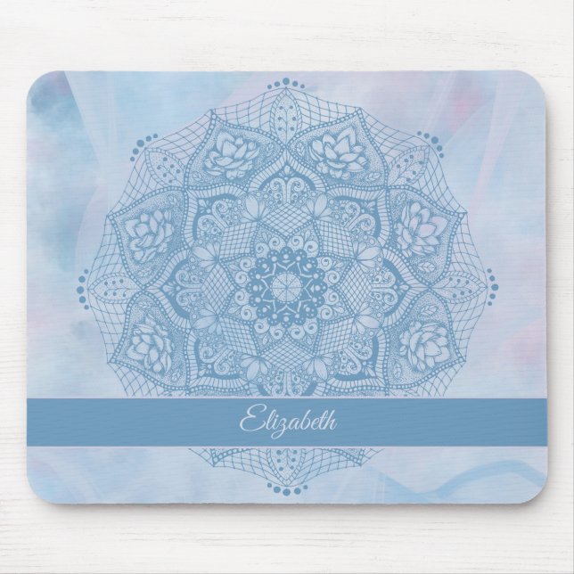 Pretty Blue Sacred Lotus Flower Blossom Mandala   Mouse Mat (Front)